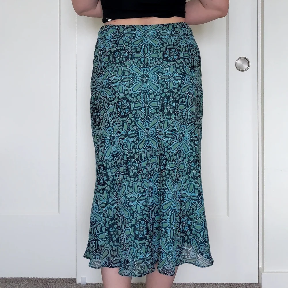 Y2K Style Mosaic Print Bias Cut Teal Skirt - Picture 6 of 6